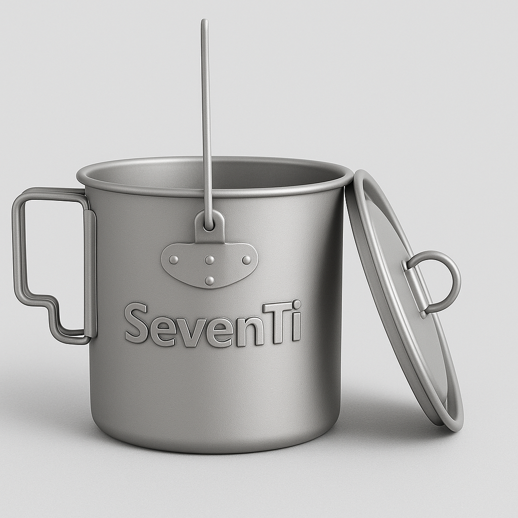Titanium Cup-Pot Set with pan-lid and fold-out handles