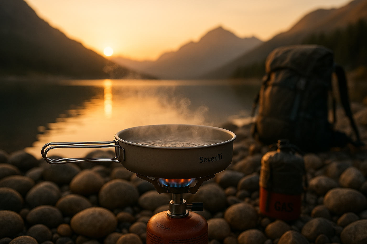 Backpacking cook-set with titanium pan