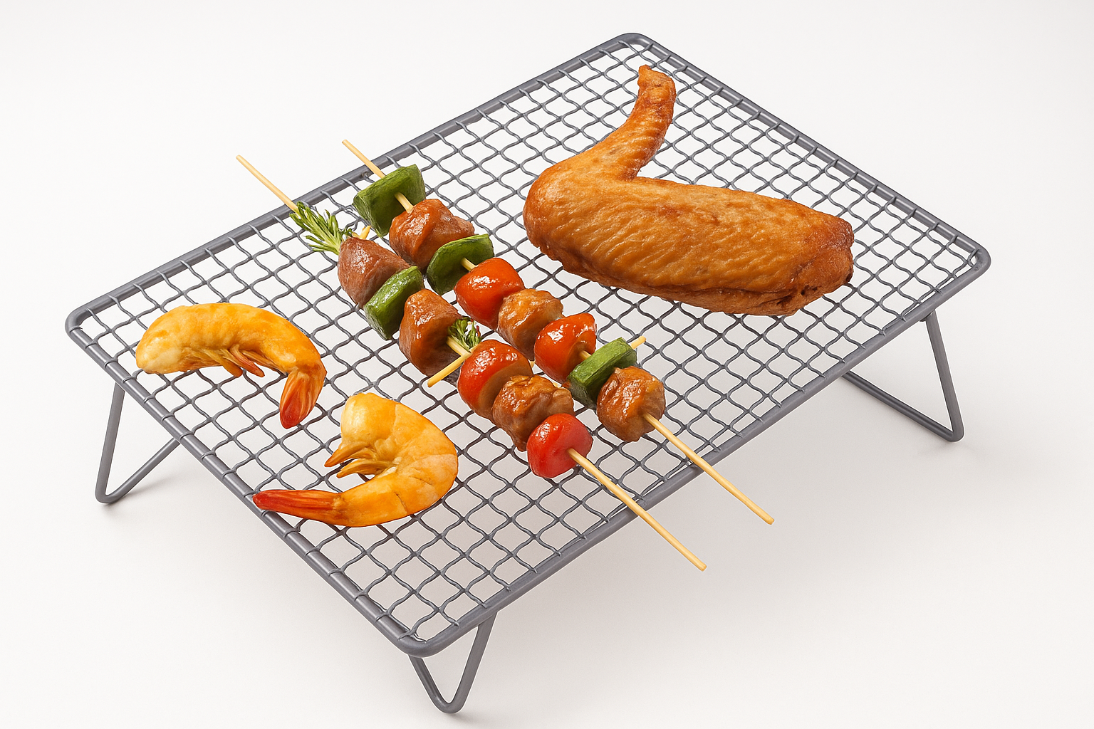 Foldable titanium BBQ grill with campfire setup