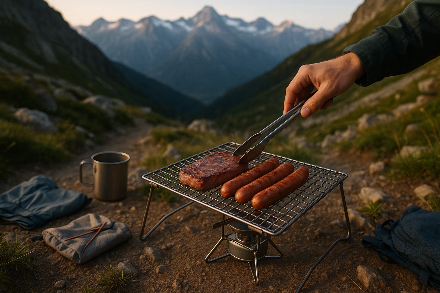 Hiking cooking scene