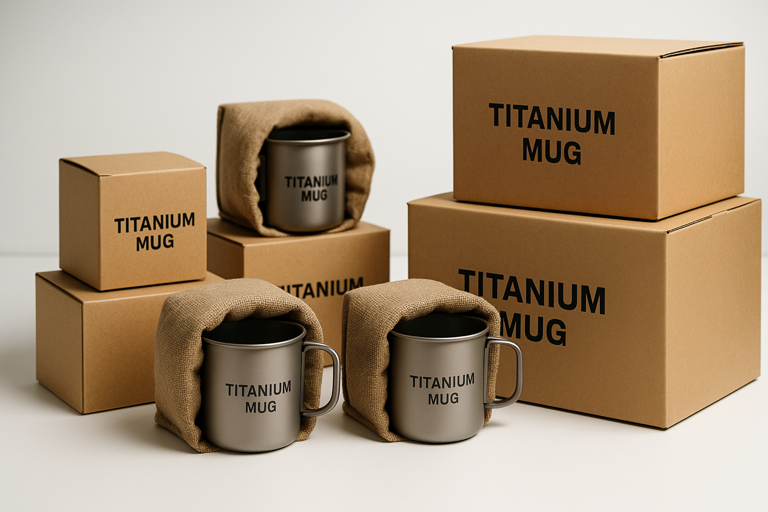 Shipping and packaging display for titanium mugs