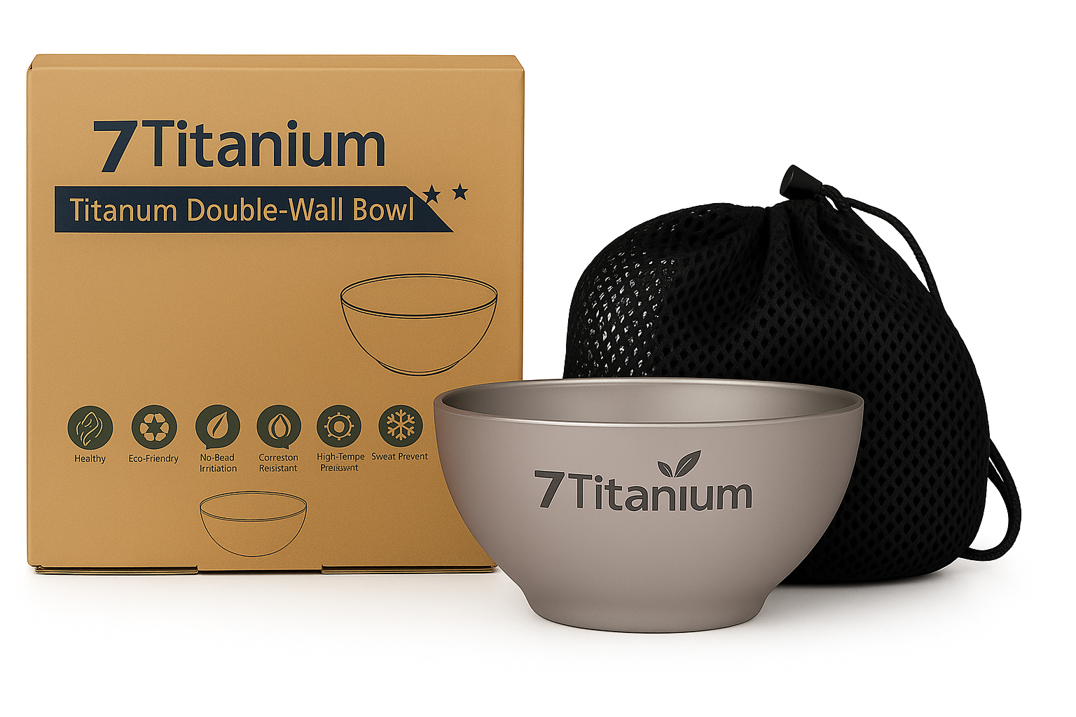 Titanium bowl sample packaging with pouch and kraft box