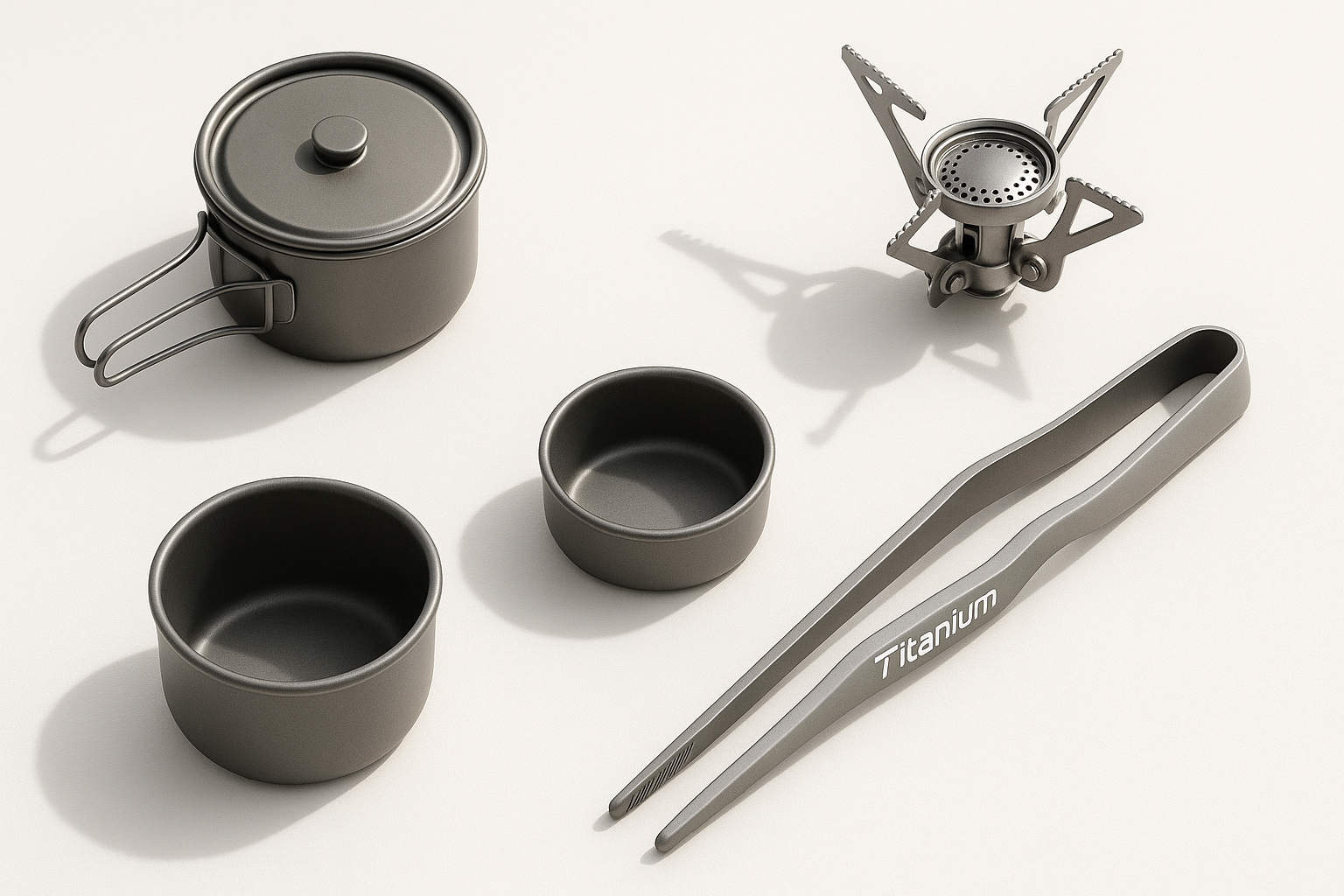 Titanium tongs in minimalist travel cooking gear