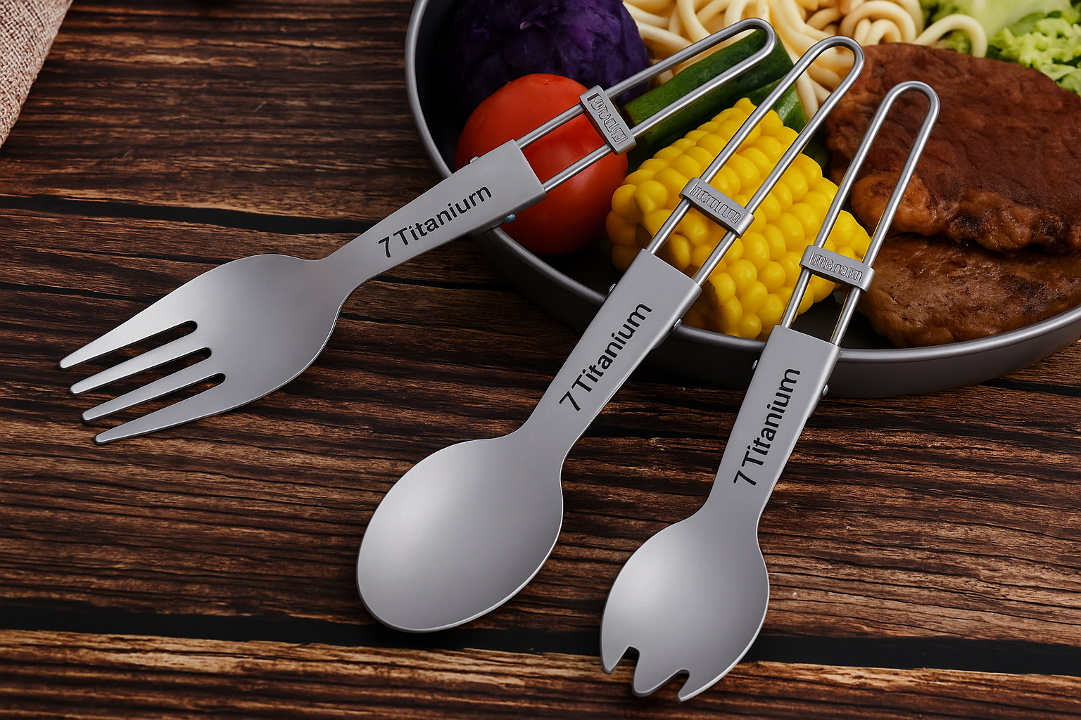 Titanium Folding Spork in Camping Use