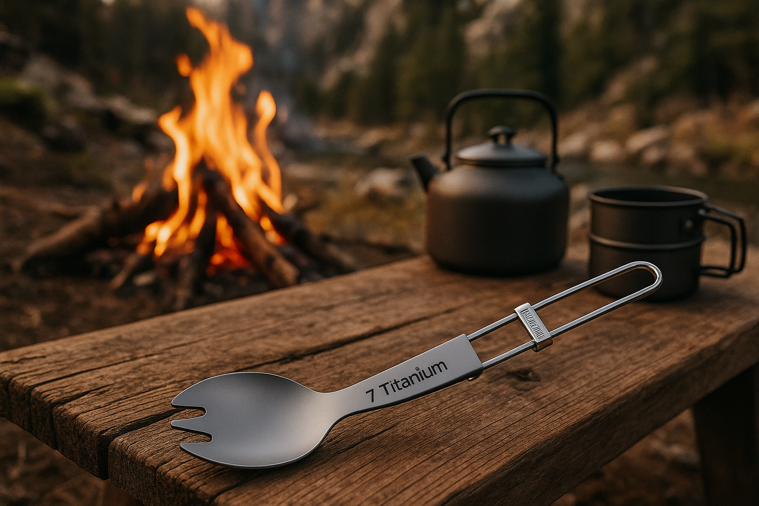 Spork in campfire cooking scene