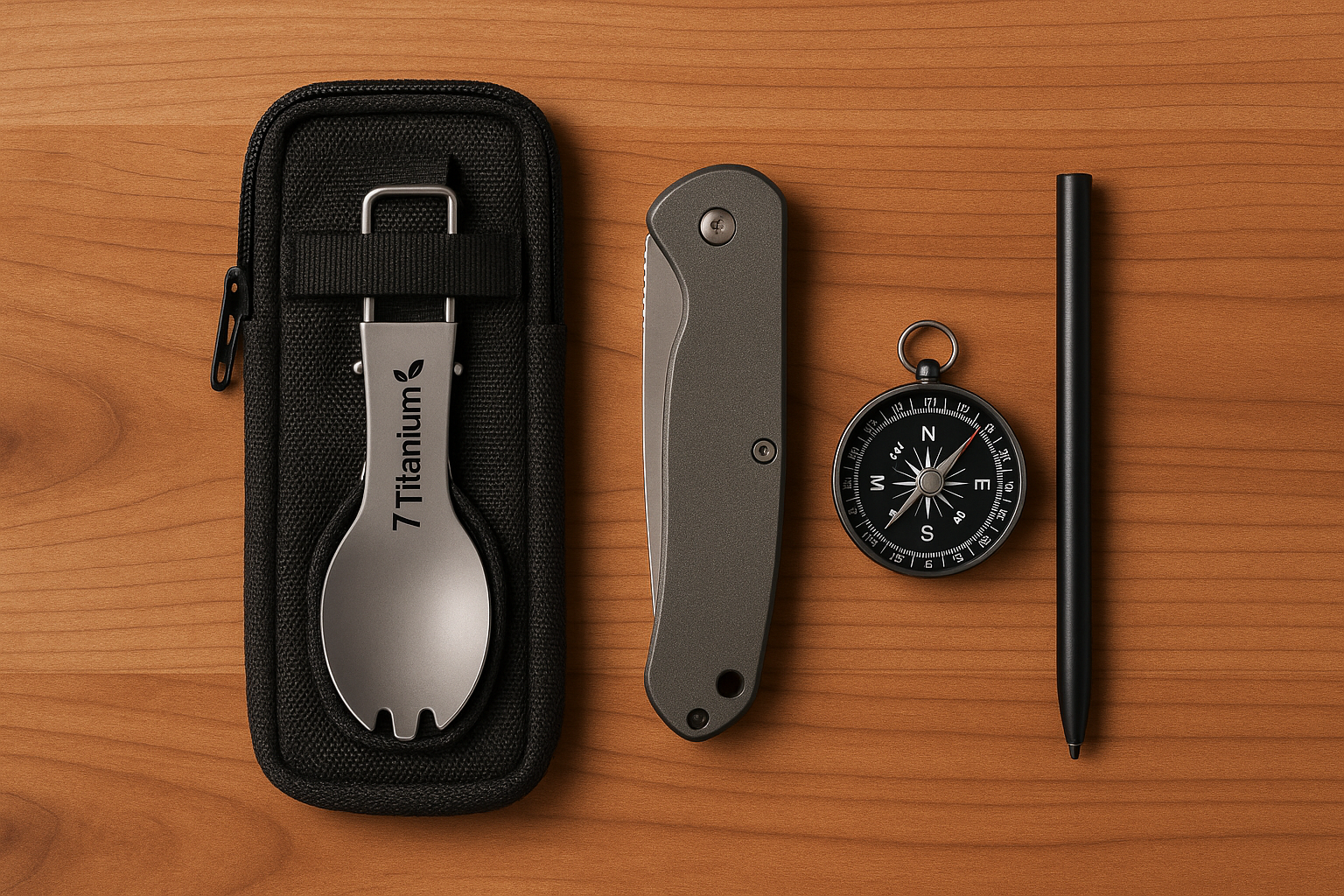 Spork in travel pouch with other utensils