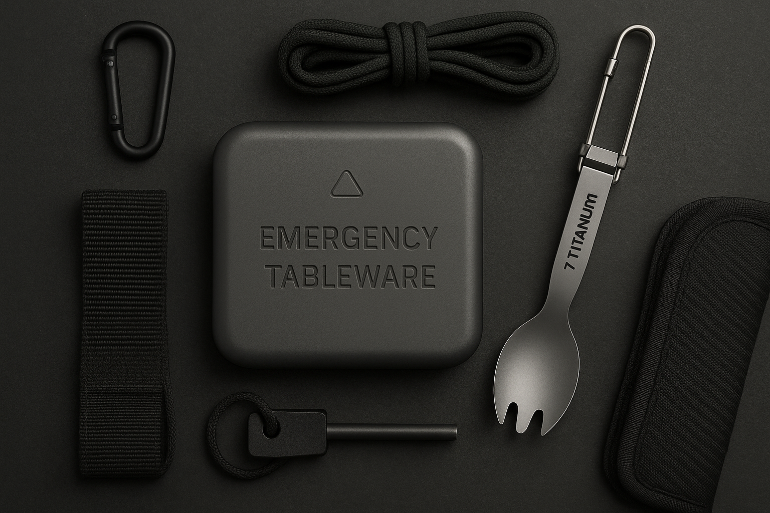 Titanium spork in portable tableware set