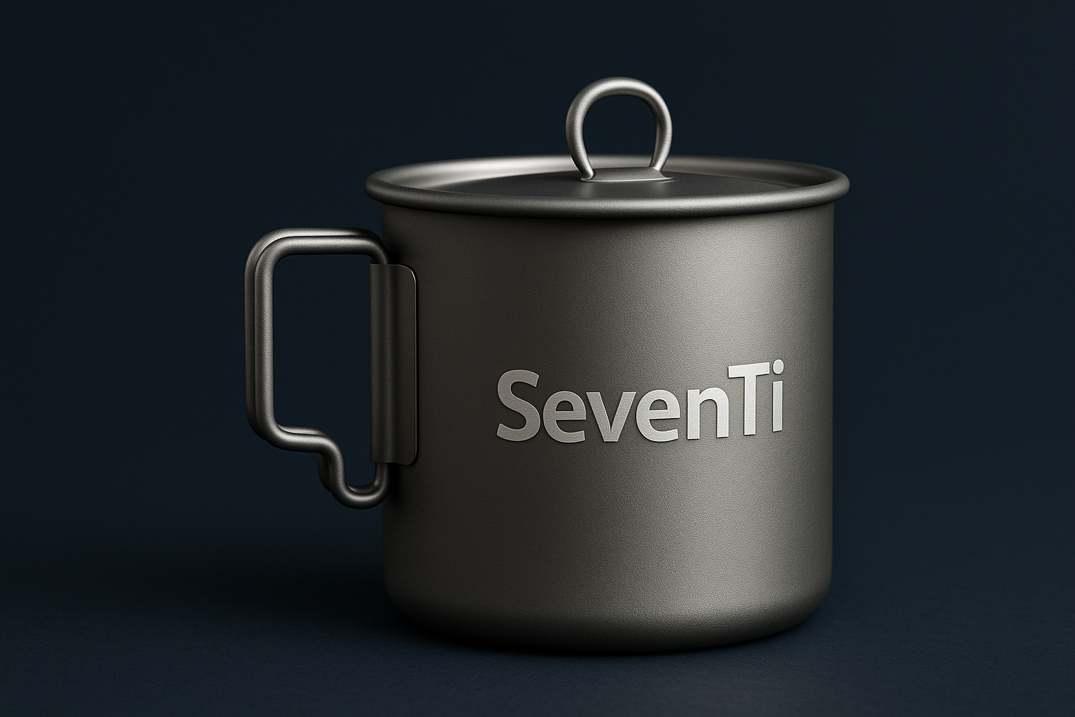 Titanium cup-pot with laser-engraved logo