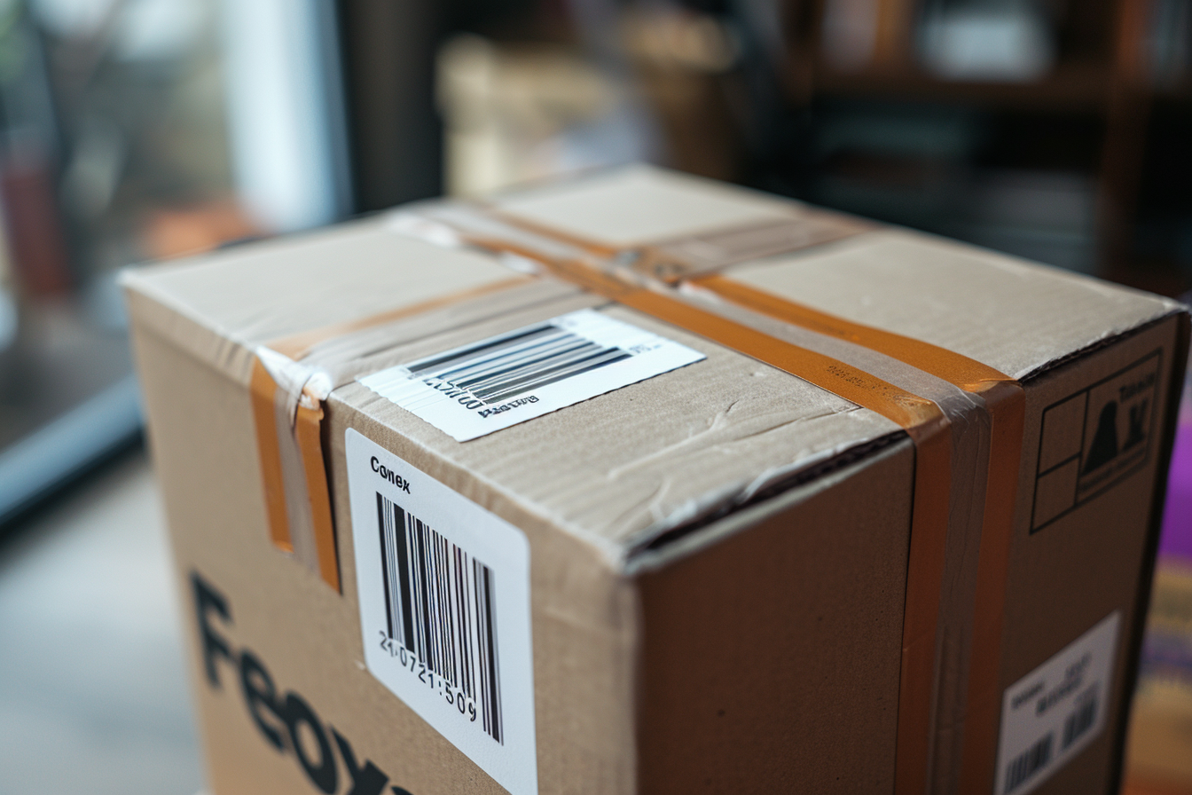Close-up FedEx Label on Carton