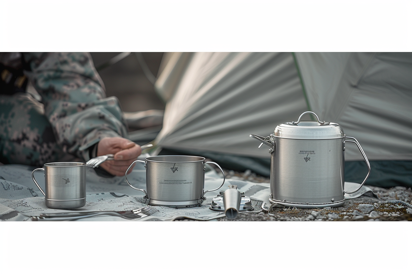 Military-grade titanium mess kit in use