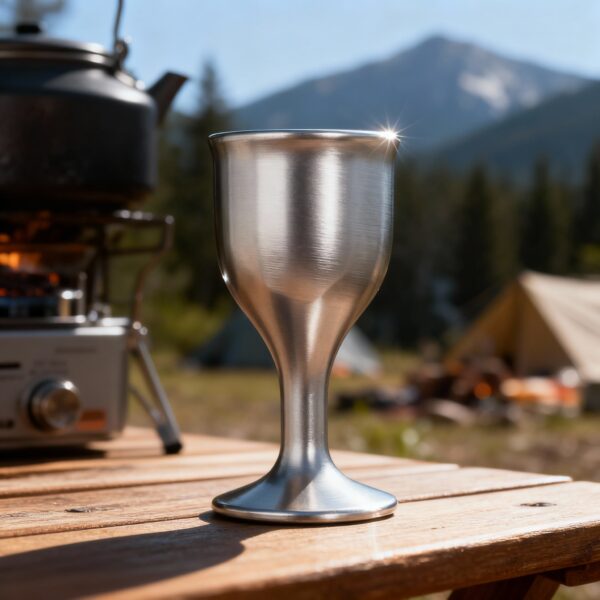 1 Ultra-Detailed Product Photography Of A Single Titanium Mini Wine / Tea / Sake Cup, Geometrically Identical To Referen