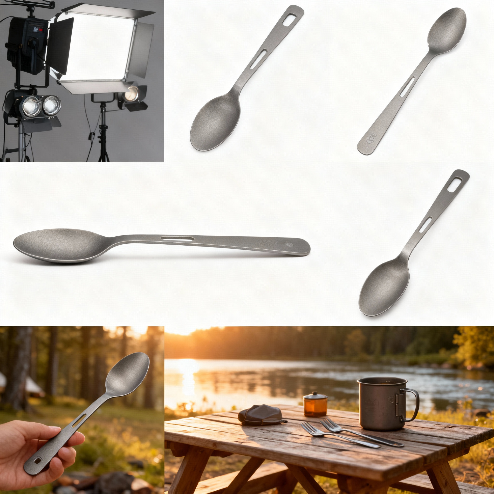 7Titanium ultralight titanium cutlery set: knife, fork, spoon, spork, chopsticks — polished finish