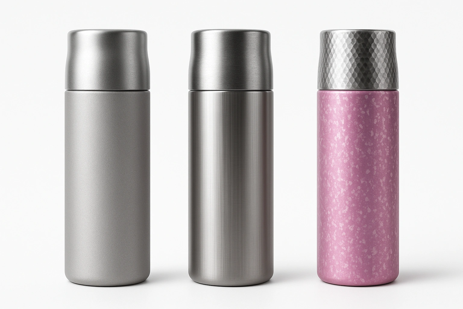 Titanium bottle surface options: sandblast, brushed, anodized