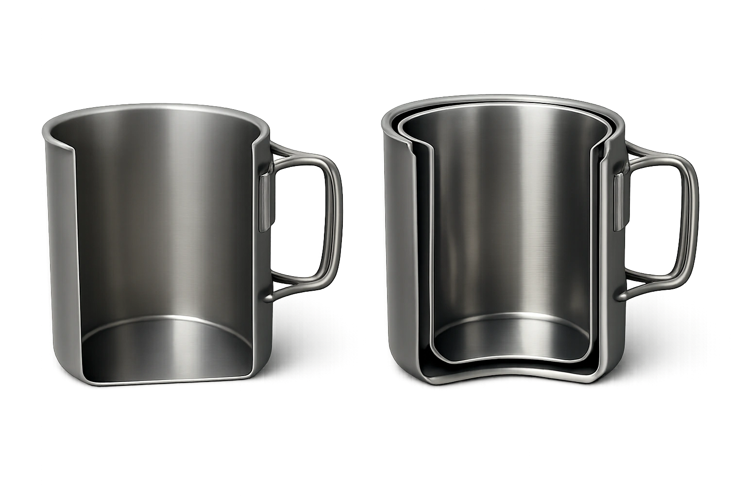Structural comparison between single wall utility mugs and double wall insulated mugs