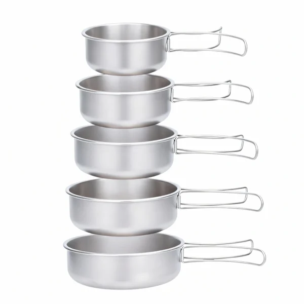 7Titanium  Titanium Bowls Dishes Set With Folding Handle Outdoor Camping Portable Plates Saucers Tableware 5 Piece Set 350 500 600 700 800 Ml 1