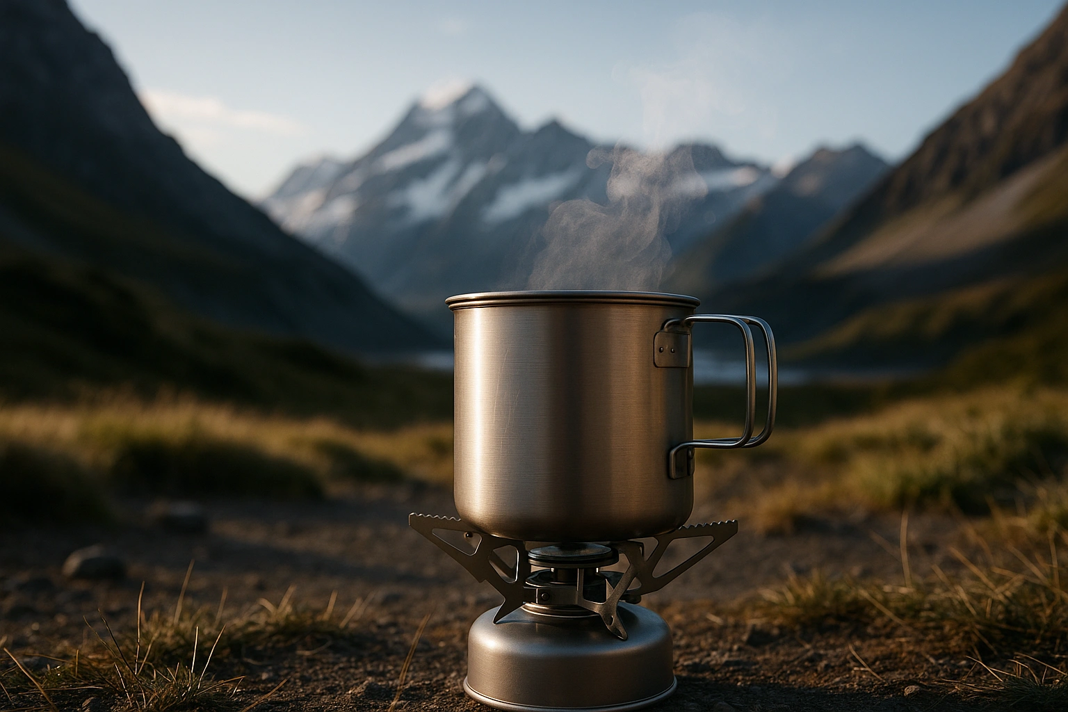 Set da cucina Bushcraft e survival in titanio testato su fornelli da esterno a fiamma libera